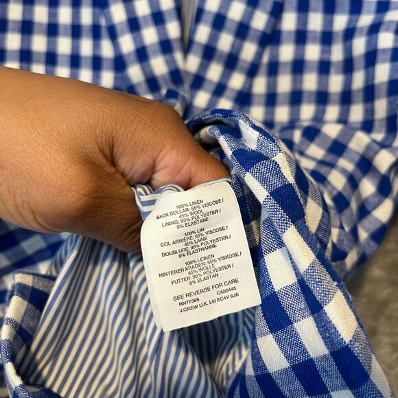 J Crew 100% Linen Campbell Blazer Jacket Blue White Gingham Check Size 00 #E9060 - Picture 6 of 6